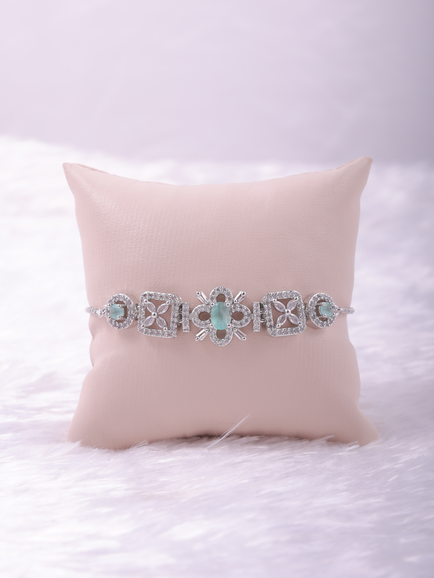 Elegant Mint Green Floral AD Diamond Bracelet