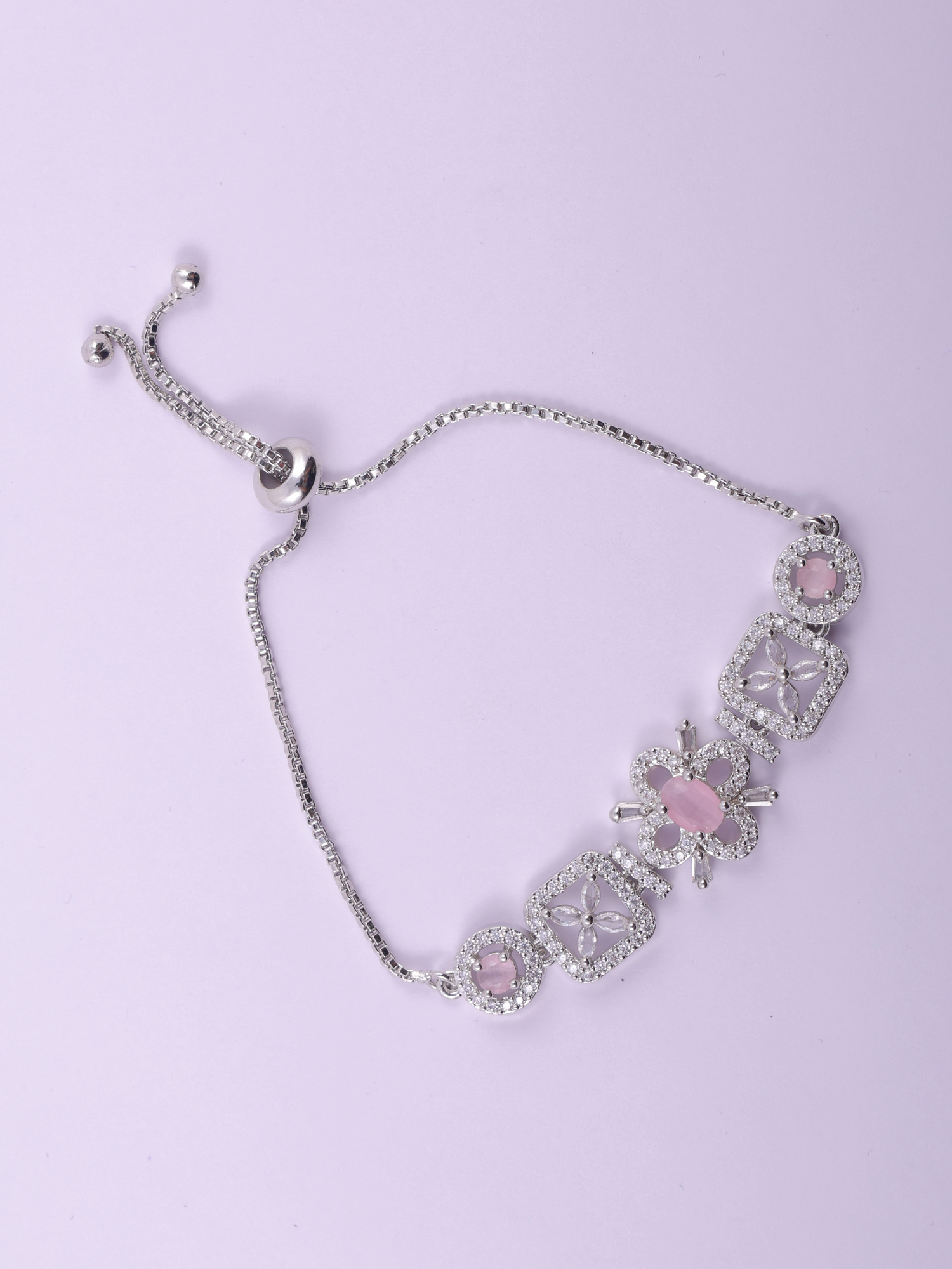 Elegant Pink Floral AD Diamond Bracelet