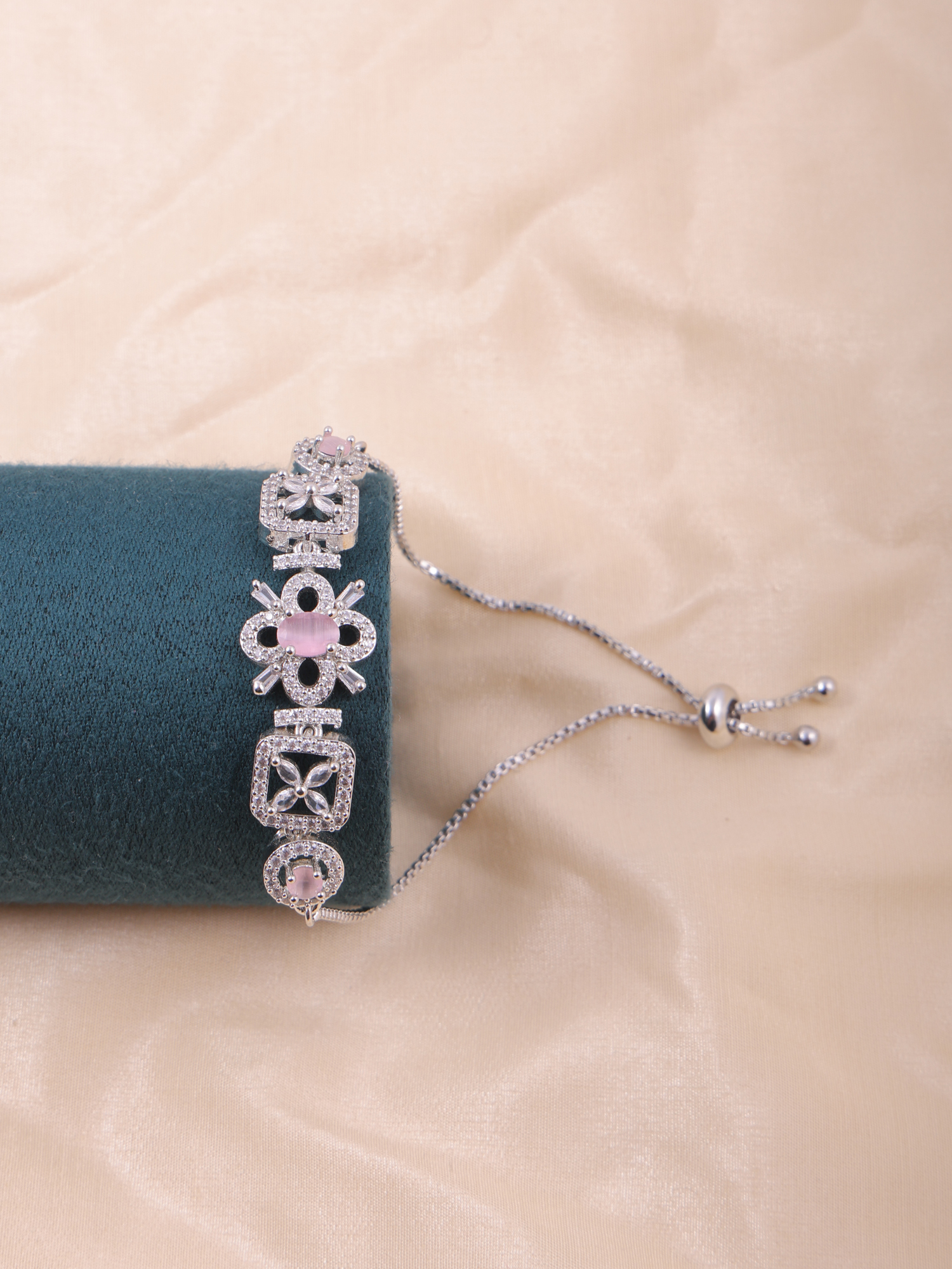 Elegant Pink Floral AD Diamond Bracelet