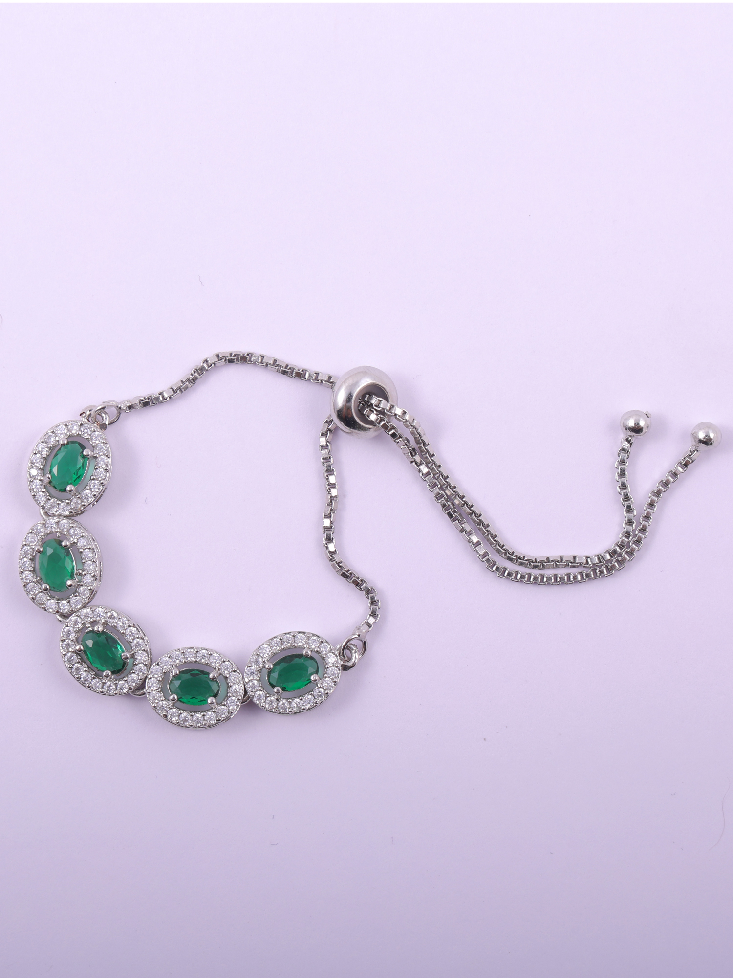 Emerald Green Oval AD Diamond Bracelet