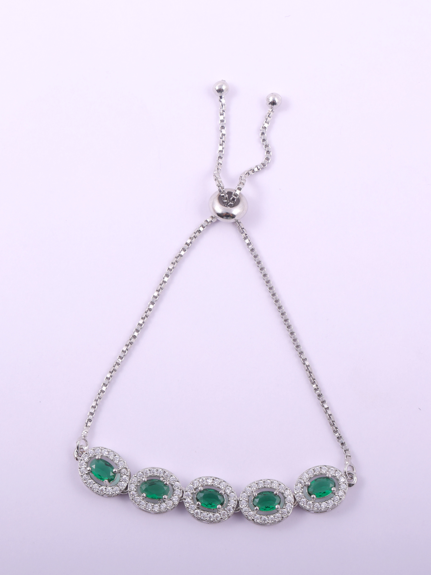 Emerald Green Oval AD Diamond Bracelet