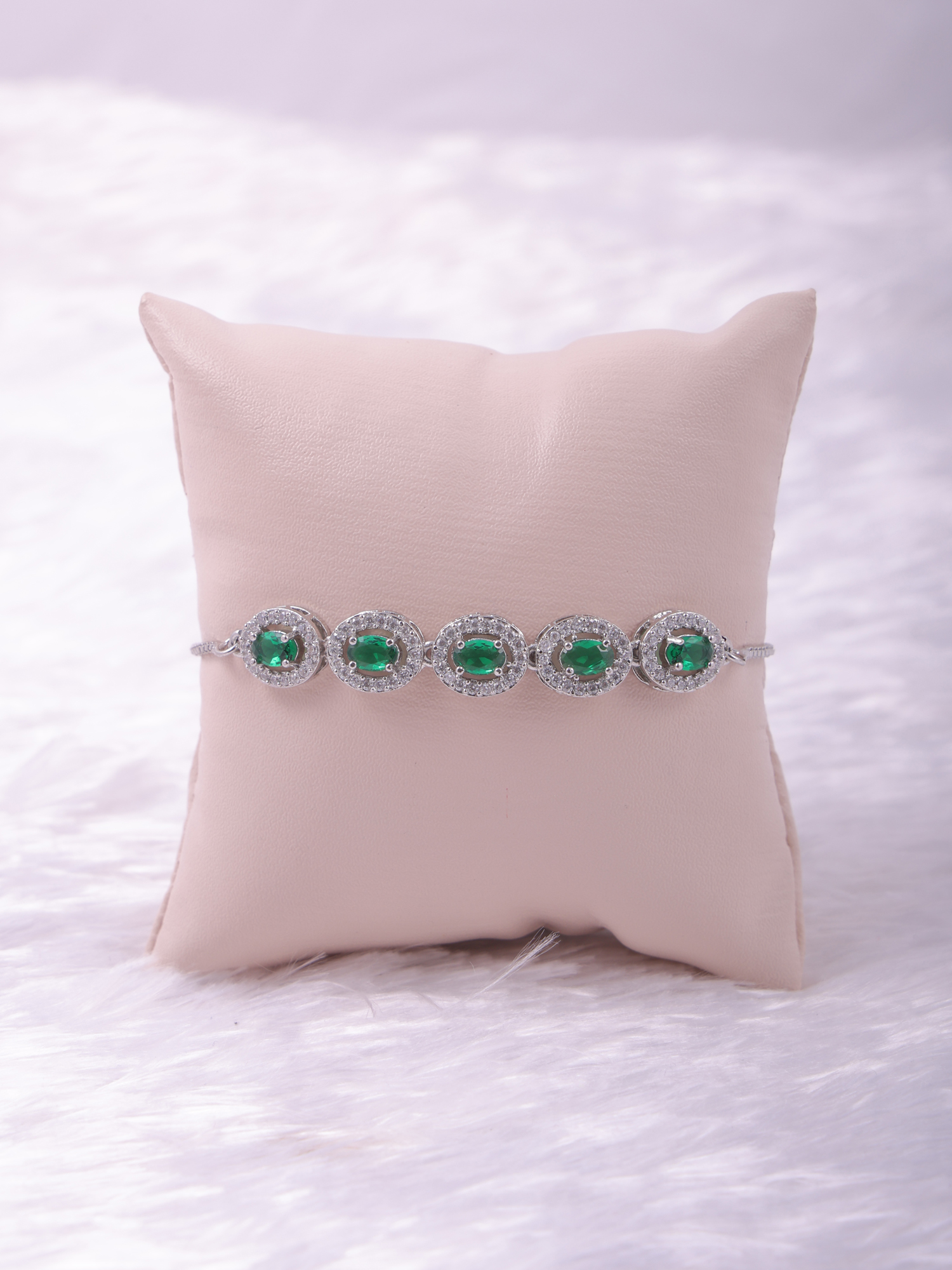 Emerald Green Oval AD Diamond Bracelet