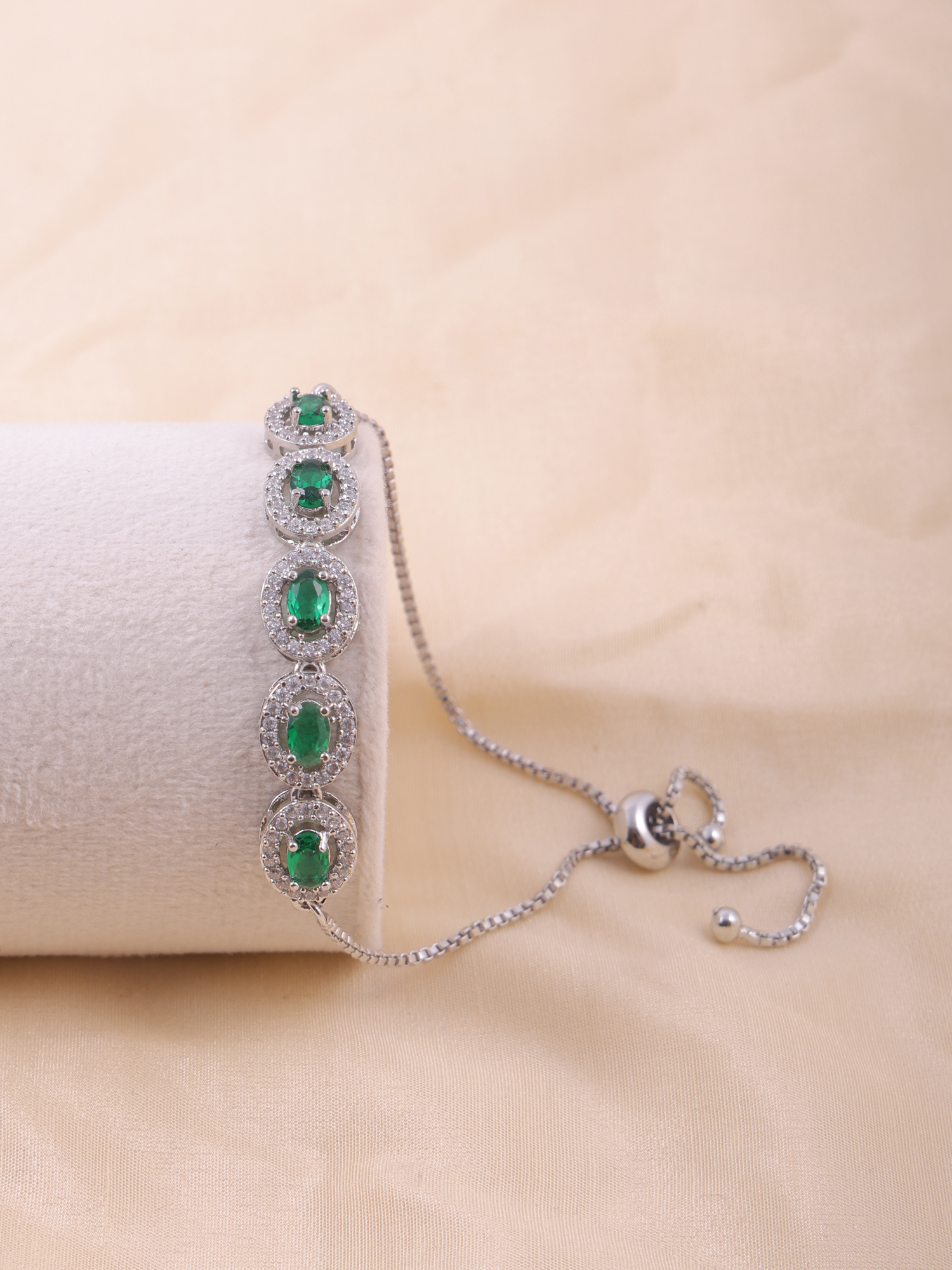 Emerald Green Oval AD Diamond Bracelet