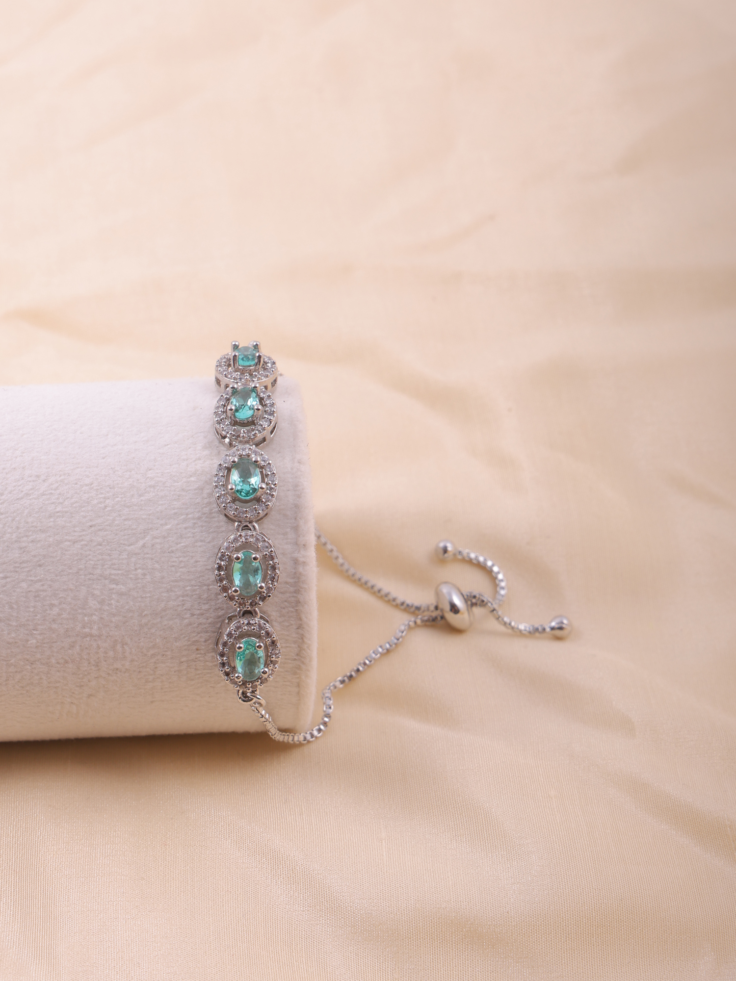 Aqua Blue Oval AD Diamond Bracelet