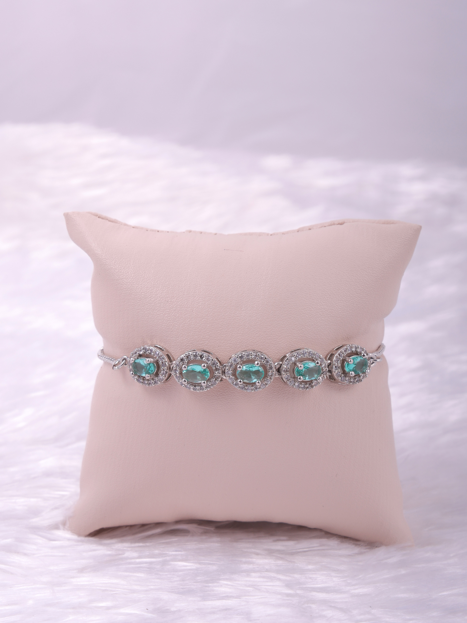 Aqua Blue Oval AD Diamond Bracelet