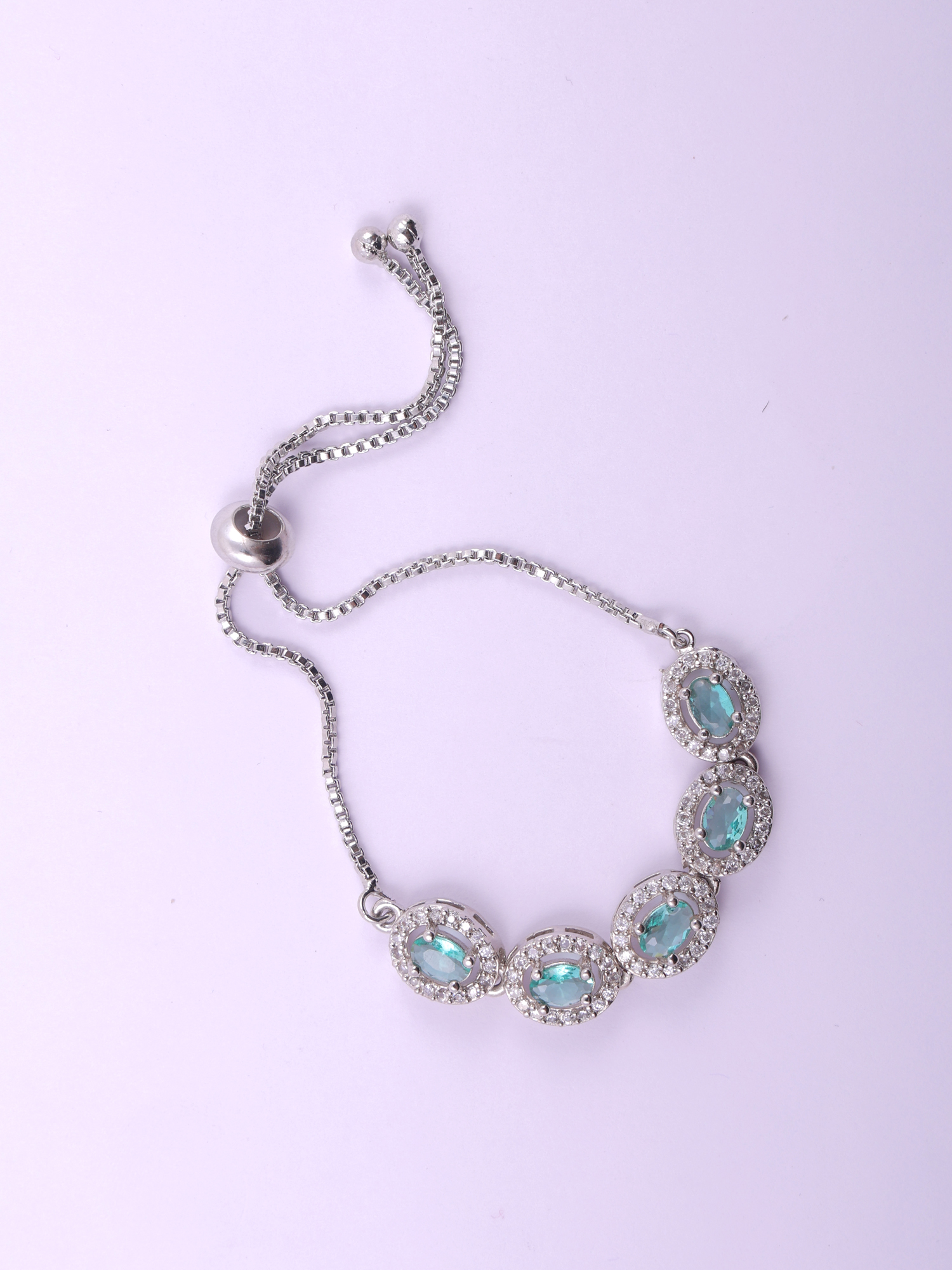 Aqua Blue Oval AD Diamond Bracelet