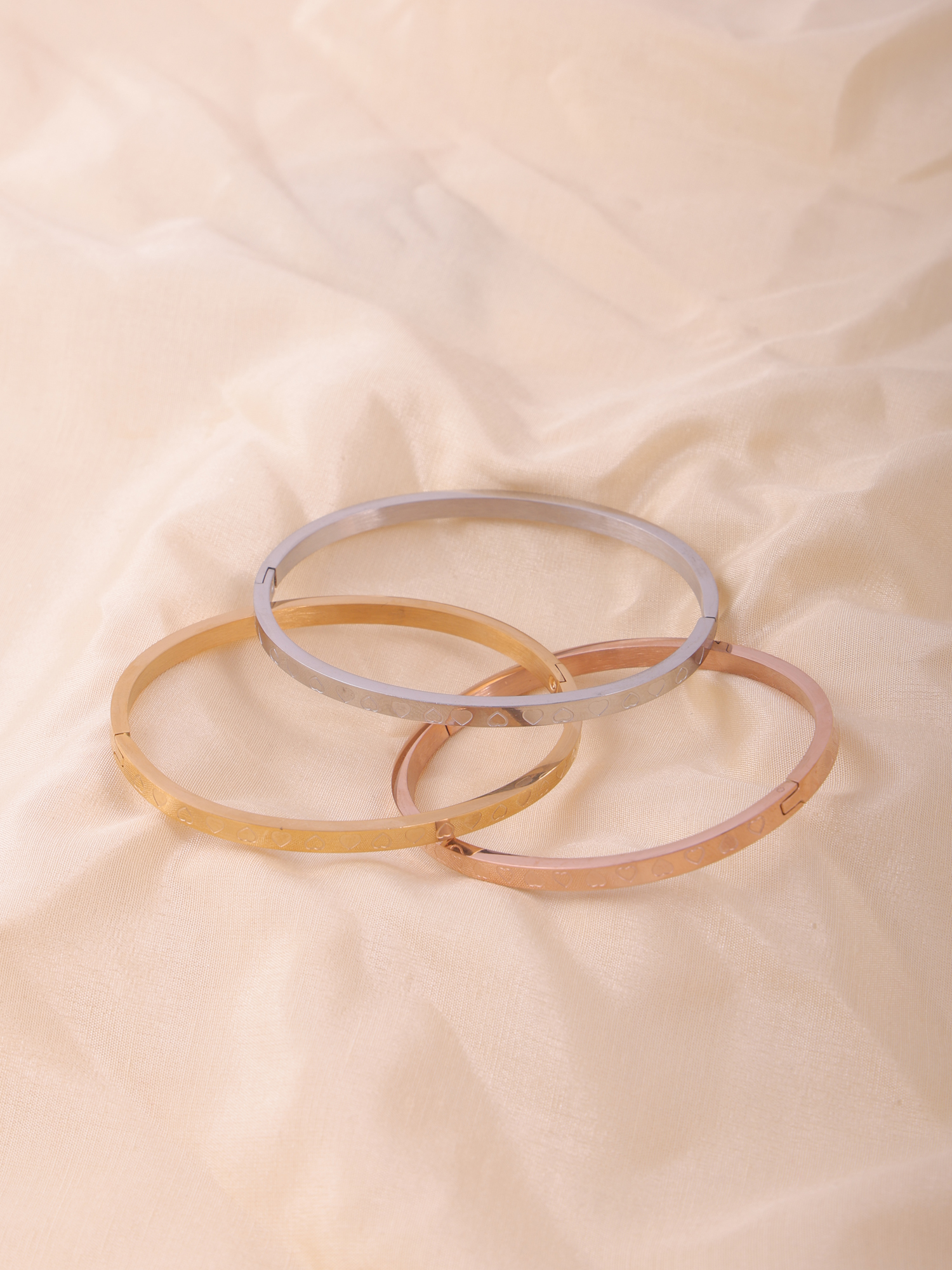 Trio Heart Engraved Anti-Tarnish Bracelet Set (3 set)