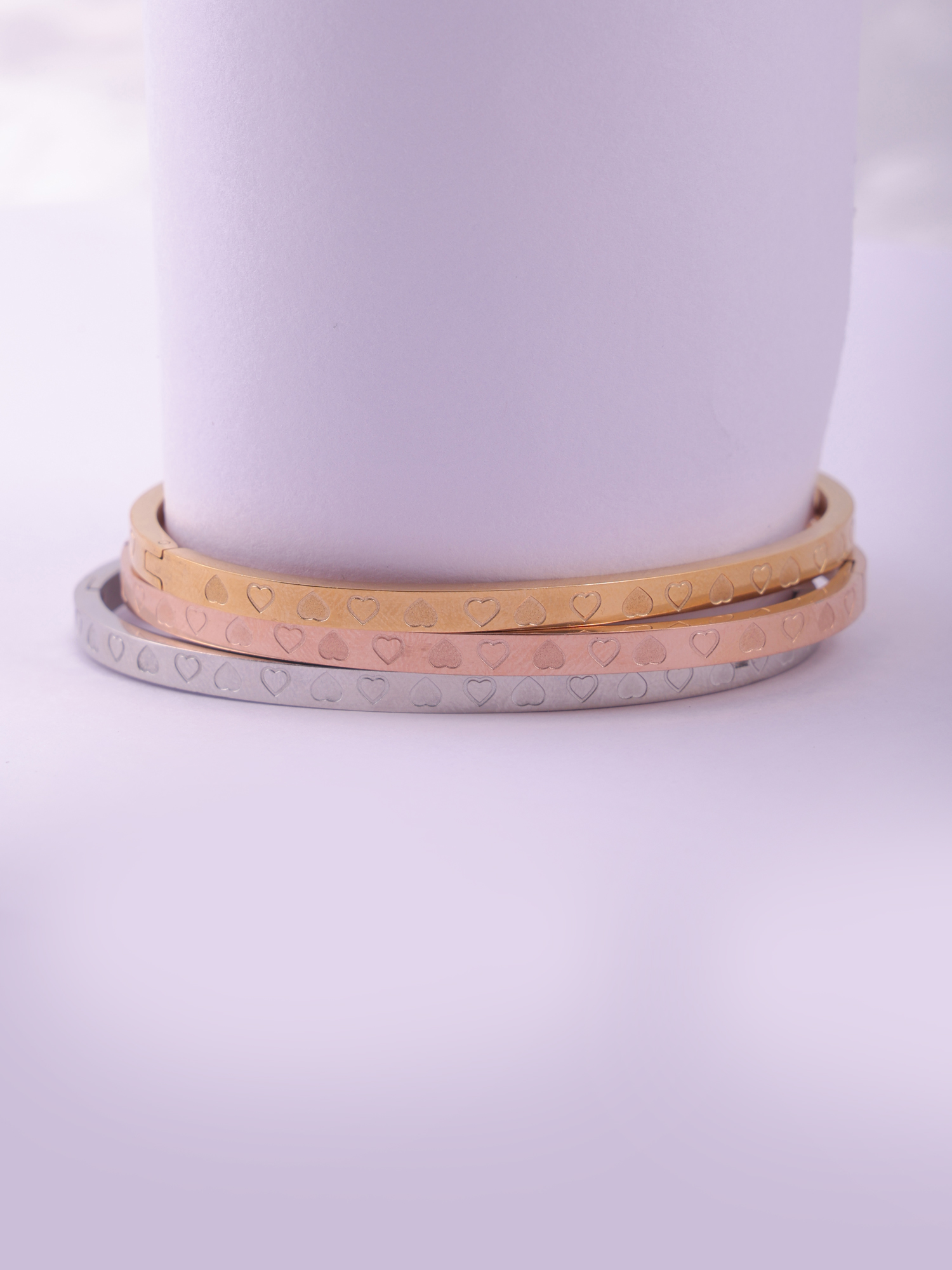 Trio Heart Engraved Anti-Tarnish Bracelet Set (3 set)